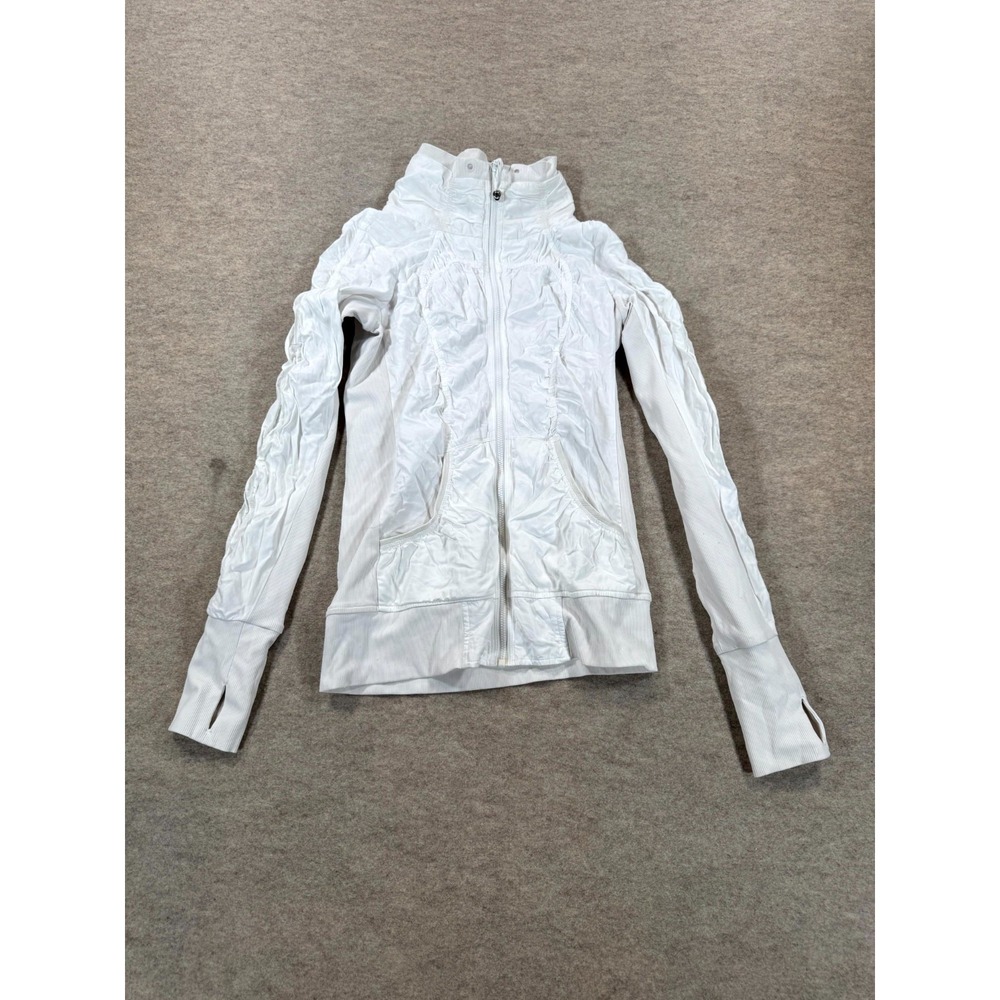 Lululemon Define Nulu Jacket Womens 4 Off White Thumbhole Sleeves Full Zip Logo